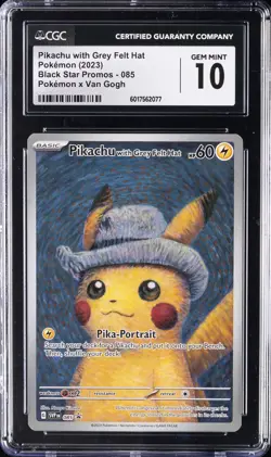 2023 POKEMON X VAN GOGH 085 PIKACHU WITH GREY FELT HAT CGC 10 - Image 1