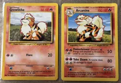 Rare Pokemon TCG Cards Growlithe Uncommon 28/102 Arcanine Uncommon 23/102 - Image 1