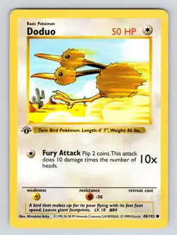 LP! Doduo 1st First Edition SHADOWLESS Base Set Common 48/102 1999 WOTC Pokemon - Image 1