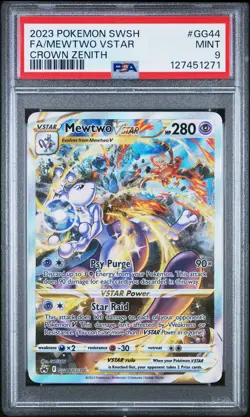 2023 POKEMON SWORD & SHIELD CROWN ZENITH #GG44 FULL ART/MEWTWO VSTAR PSA 9 - Image 1
