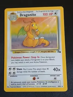 Pokemon TCG 1999 Dragonite 4/62 Fossil Holo LP See Pictures - Image 1