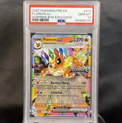 Pokemon Prismatic Evolutions Flareon EX 014 PSA 10 Surprise Box Stamped Promo - Image 1