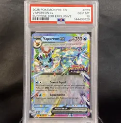Pokemon Prismatic Evolutions Vaporeon EX 023 PSA 10 Surprise Box Stamped Promo - Image 1