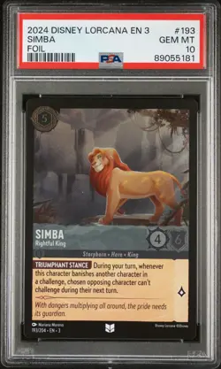 2024 Disney Lorcana 3 #193 Simba Rightful King - Foil PSA 10 GEM! - Image 1