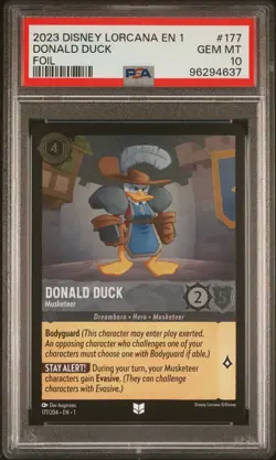 2023 Disney Lorcana EN 1 #177 Donald Duck Musketeer Foil PSA 10 - Image 1