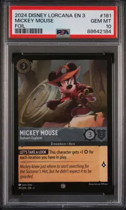 2024 Disney Lorcana 3 #181 Mickey Mouse Stalwart Explorer - Foil PSA 10 GEM! - Image 1