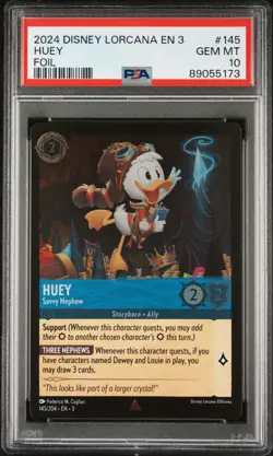 2024 Disney Lorcana 3 #145 Huey Savvy Nephew - Foil PSA 10 GEM! - Image 1