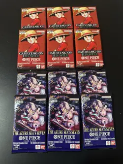 12 Packs - Bandai One Piece Card Game Booster Carrying On His Will & Azure Sea'… - Image 1