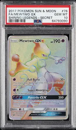 2017 POKEMON SUN & MOON SHINING LEGENDS SECRET #76 FULL ART/MEWTWO GX PSA 10 - Image 1