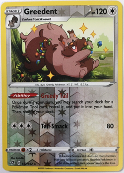POKEMON GREEDENT 152/192 REBEL CLASH RARE REVERSE HOLO NEAR MINT - Image 1