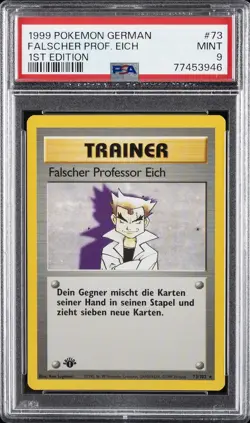 1999 POKEMON GERMAN 1ST ED #73 FALSCHER PROFESSOR EICH PSA 9 - Image 1