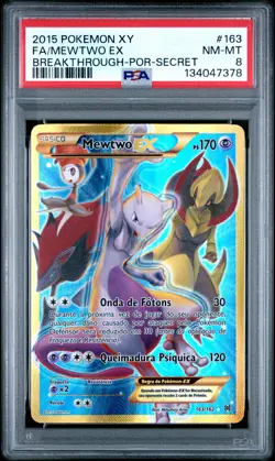 2015 POKEMON XY BREAKTHROUGH PORTUGUESE-SECRET #163 FULL ART/MEWTWO EX PSA 8 - Image 1