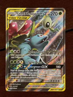 Pokemon Sun & Moon Promo Celebi & Venusaur GX SM167 Full Art Tag Team Holo - Image 1