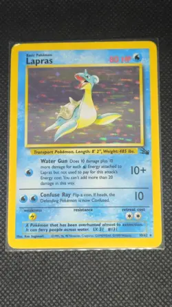 Pokemon TCG 1999 Fossil Lapras Holo Rare Card 10/62 LP/NM Condition - Image 1
