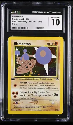 CGC 10 GEM MINT Hitmontop Neo Discovery 1st Edition 3/75 Holo Pokemon Card - Image 1