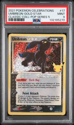 Umbreon-Gold Star Pokemon Celebrations Classic Collection 17 NM PSA 9 - Image 1