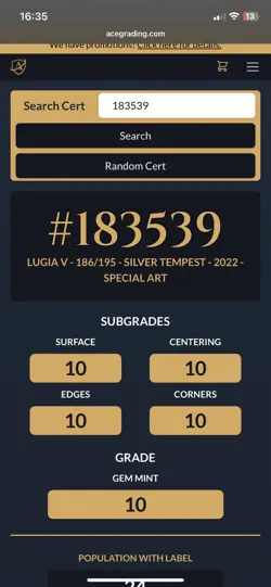 Ace 10 Lugia V 186/195 Silver Tempest Alt Art ⭐PERFECT SUB GRADES⭐ Pokemon TCG - Image 3