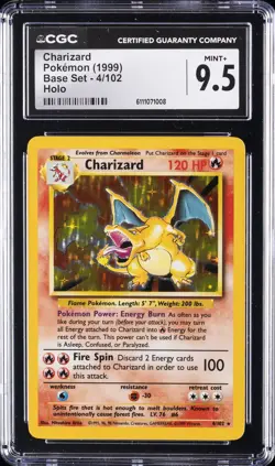 1999 POKEMON BASE SET UNLIMITED #4 CHARIZARD HOLO CGC 9.5 - Image 1