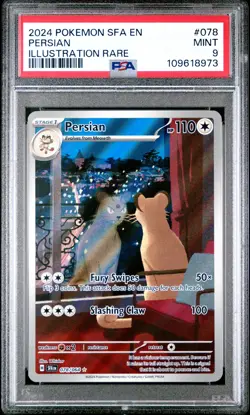 2024 POKEMON SFA EN-SHROUDED FABLE ILLUSTRATION RARE #078 PERSIAN PSA 9 - Image 1