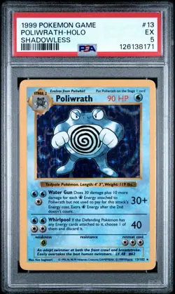 1999 POKEMON BASE SET SHADOWLESS #13 POLIWRATH-HOLO PSA 5 - Image 1