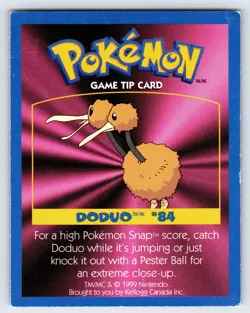 Doduo Game Tip Card 1999 Kellogg's Canada Cereal Pokemon Exclusive Promo - Mp - Image 1