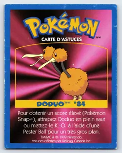 Doduo Game Tip Card 1999 Kellogg's Canada Cereal Pokemon Exclusive Promo - Mp - Image 2