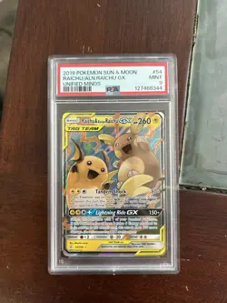 Pokemon TCG Raichu Alolan Raichu Tag Team GX Unified Minds 54/236 PSA 9 - Image 1