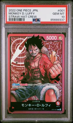 PSA 10 GEM MINT JAPANESE ONE PIECE 2022 MONKEY D LUFFY ST01-001 L STRAW HAT CREW - Image 1