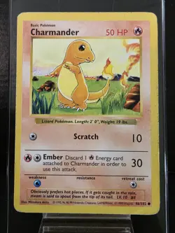 Pokemon TCG Charmander Card 46/102 Shadowless Base Set MP - Image 1