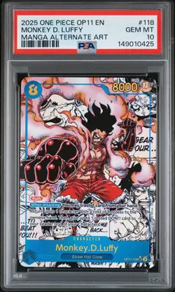 2025 ONE PIECE OP11-118 MONKEY D LUFFY MANGA ALT ART English PSA 10 GEM MINT - Image 1