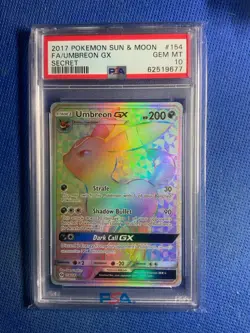2017 POKEMON SUN & MOON FA/UMBREON GX SECRET #154 PSA 10 - Image 1