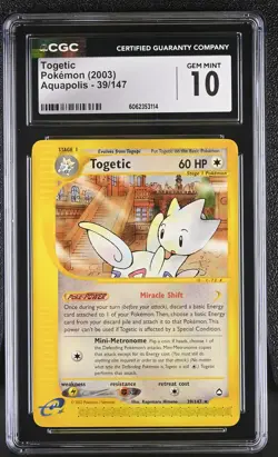 CGC 10 GEM MINT Togetic 2003 Aquapolis 39/147 Pokemon Card - Image 1