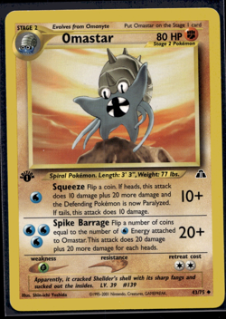 Pokemon TCG | Neo Discovery | Omastar | 43/75 | 1st Edition | LP - Image 1