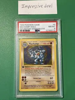 1999 Pokemon TCG Machamp SHADOWLESS 8/102 Holo 1st Edition PSA 8 NM-MT Graded - Image 1