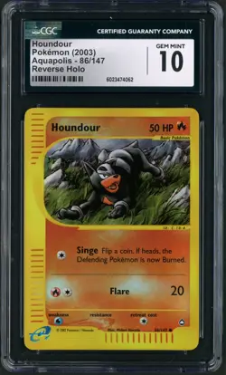 2003 Pokemon Aquapolis Houndour Reverse Holo 86/147 CGC Gem Mint 10 - Image 1
