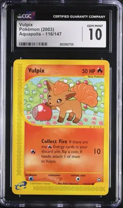 CGC 10 GEM MINT Vulpix 116/147 Aquapolis 2003 Vintage WOTC Pokemon - Image 1