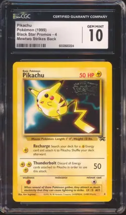 1999 POKEMON MEWTWO STRIKES BACK BLACK STAR PROMO #4 CGC 10! - Image 1