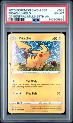 2020 POKEMON SWSH BLACK STAR PROMO #039 PIKACHU-HOLO PSA 8 - Image 1