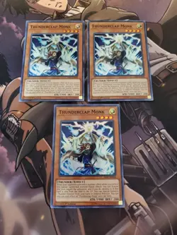 Yugioh - Thunderclap Monk SAST-EN026 NM 1st ed Super Rare x3 - Image 1