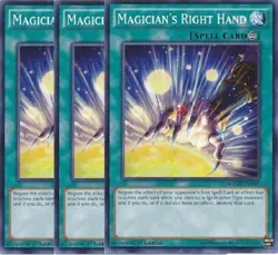 Yugioh - Magician's Right Hand x 3 - 1st Edition LP - Plus Free Holographic Card - Image 1
