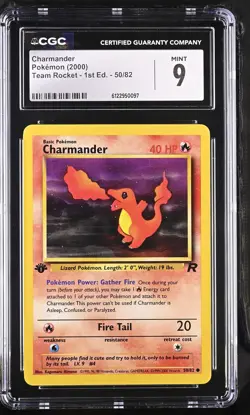 CGC 9 MINT Charmander 2000 Team Rocket 1st Edition 50/82 Pokemon Card - Image 1