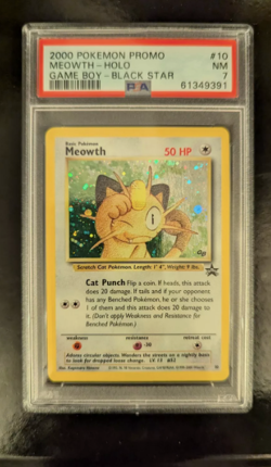 PSA 7 NM 2000 POKEMON PROMO BLACK STAR GAME BOY HOLO MEOWTH #10 WOTC GRADED - Image 1