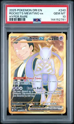2025 POKEMON DRI EN-DESTINED RIVALS HYPER RARE TEAM ROCKET'S MEWTWO EX PSA 10 - Image 1