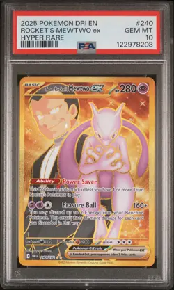 2025 POKEMON DRI EN-DESTINED RIVALS HYPER RARE TEAM ROCKET'S MEWTWO EX PSA 10 - Image 1