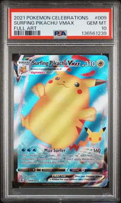 Pokemon Celebrations Surfing Pikachu VMAX 009 PSA 10 - Image 1