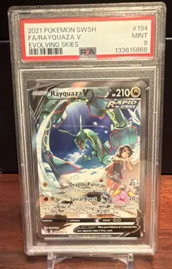 Pokemon Rayquaza V Full Art Holo Evolving Skies 194/203 Ultra Rare PSA 9 - Image 1