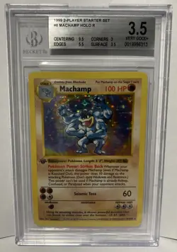 BGS 3.5 Machamp 8/102 1st Edition Shadowless Base Set Holo 1999 Pokemon Card - Image 1