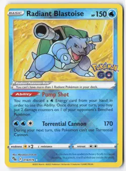 Radiant Blastoise Radiant Rare Pokemon GO 018/078 NM - Image 1