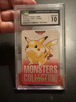 1996 Bandai Carddass Red #25 PIKACHU Cgc 10 Japanese Pokemon Card Rare Pop 9 - Image 1