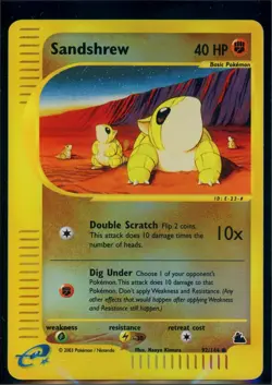Pokemon SKYRIDGE - #92/144 Sandshrew - Reverse Holo - ENG - Near Mint+ - Image 1